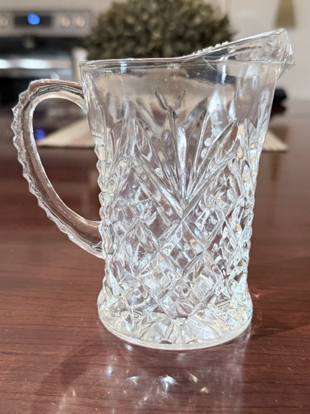 Crystal Pineapple Pattern Small Cream Pitcher 1940’s Vintage Preowned 5"